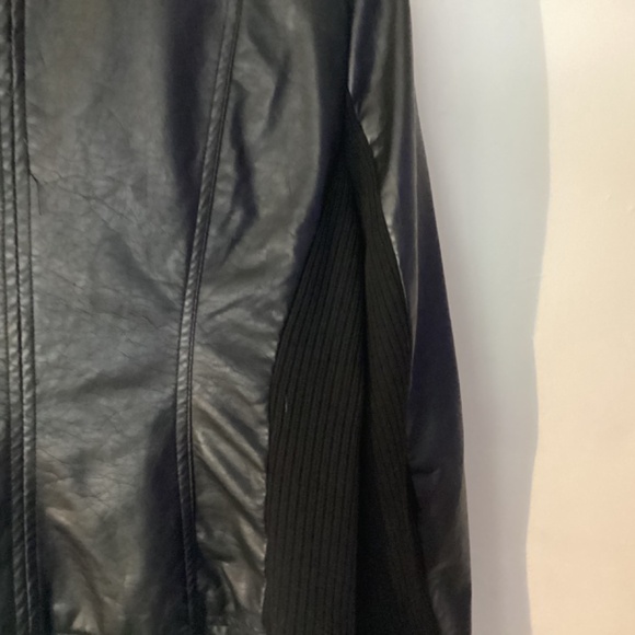 Faux Leather Biker Jacket w/ Knit Ribbed Details - Picture 5 of 9